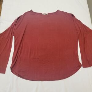 Sivana Bamboo Shirt Womens L Red Maroon Luxe Relaxed Long Sleeve Tee USA Casual